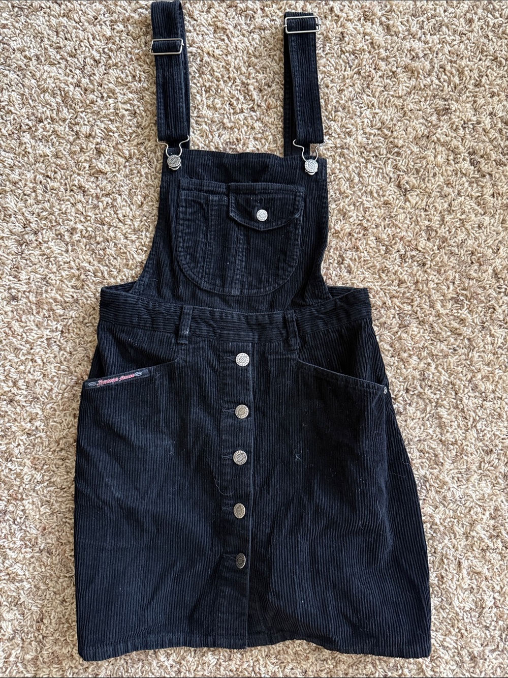 Squeeze Black Corduroy Pinafore Mini Dress with Front Buttons